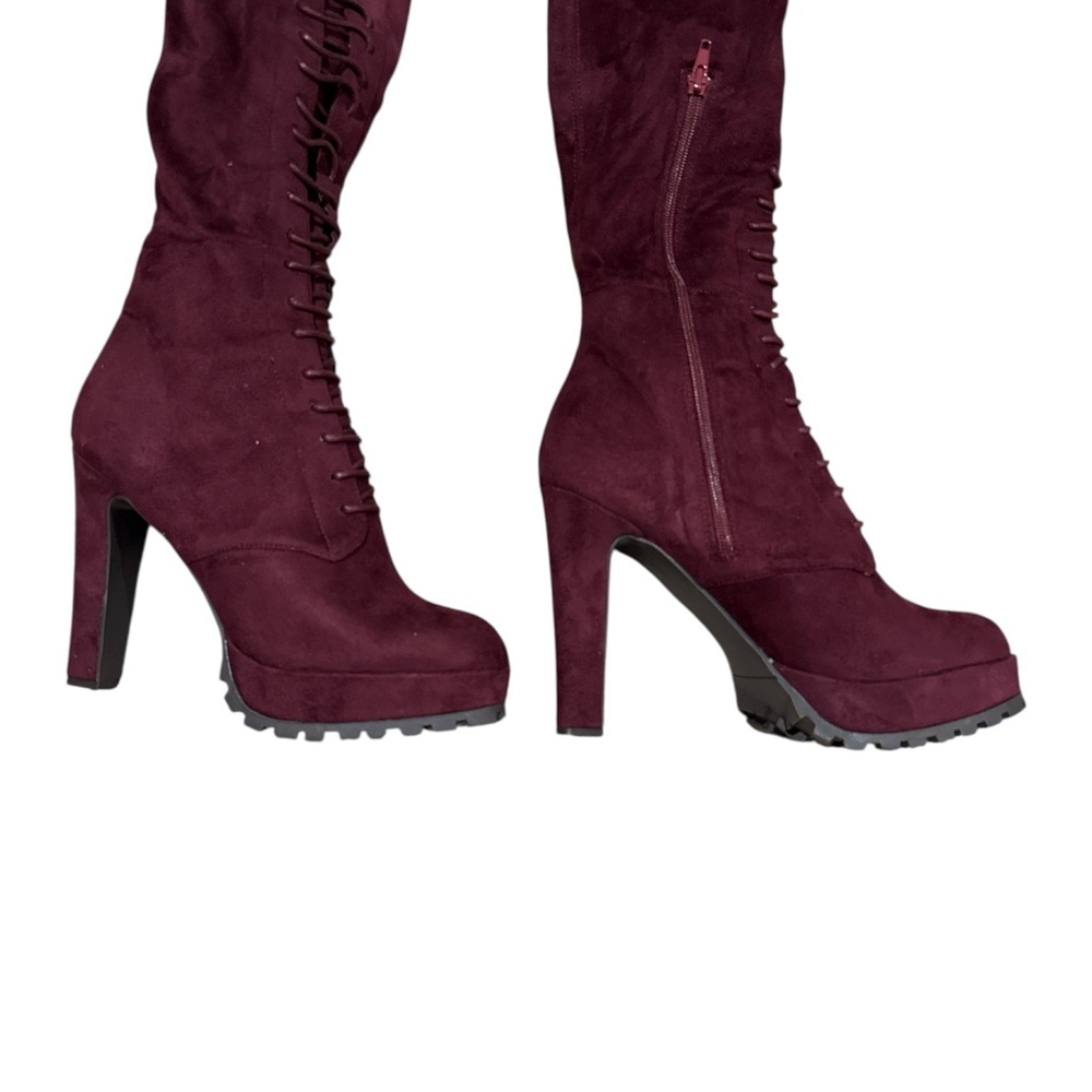 SOLD Thigh high faux suede corset Dominatrix platform boot - Picture 4 of 9